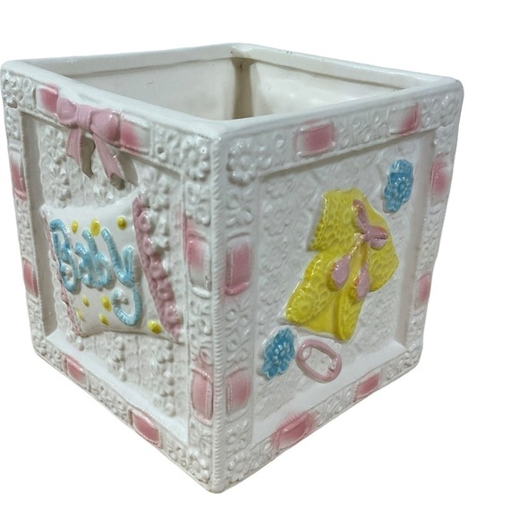 Vintage Nursery Baby Planter with Pink, Blue & Yellow Accents Baby Shower Decor - Picture 7 of 10
